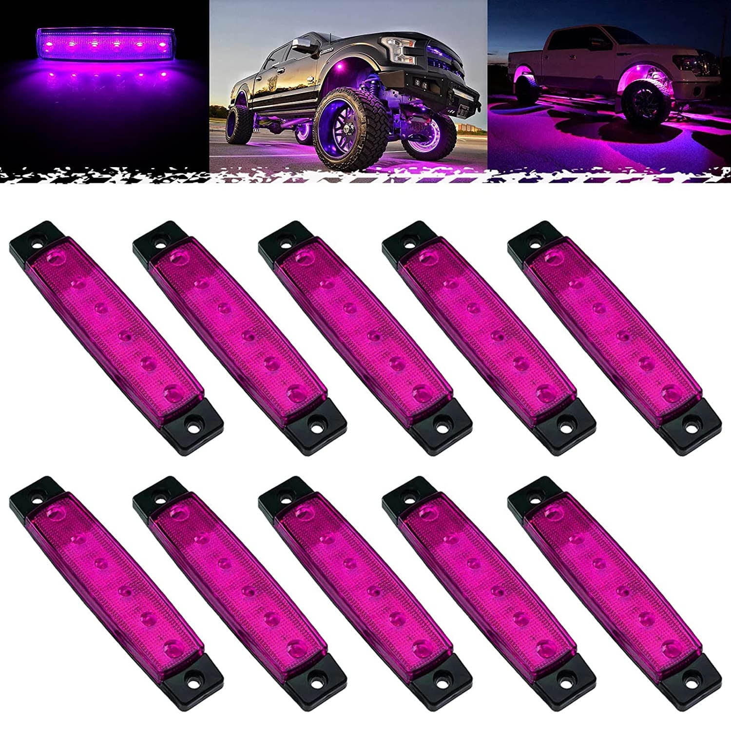 Purple Trailer Marker Lights, 6 LED Clearance Truck Trailer RV Side