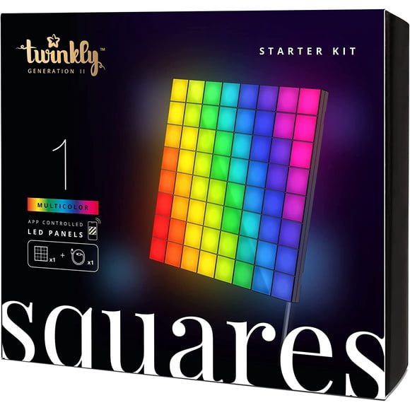 Twinkly Squares TWQ064STW-01-BUSB Starter Kit App-controlled LED Panel with 64 RGB (16 Million Colors) Pixels. Black.1 Master Tile. USB-C Connection. Extendable. Indoor Smart Home Lighting Decoration