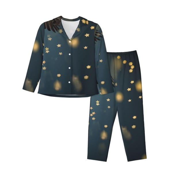 Fotbe North American Bald Eagle Conjunto de Pijama de Manga Larga para Mujer con Estampado, Ropa de Dormir de 2 Piezas, Conjunto de Casa Suave y Cómodo con Bolsillos-Small
