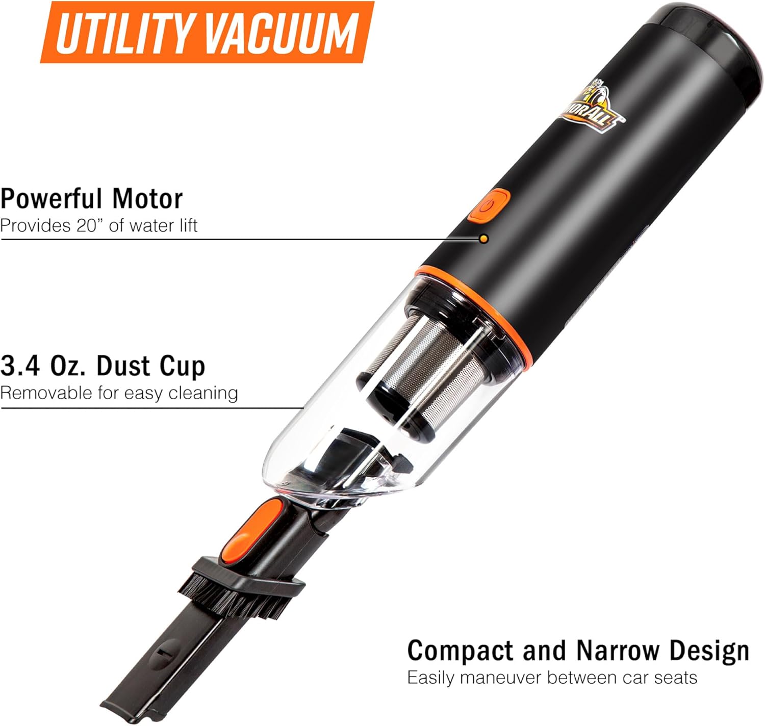 AA07V2 0901 Cordless Car Vacuum Handheld Mini Cleaner for Interior Home, Orange