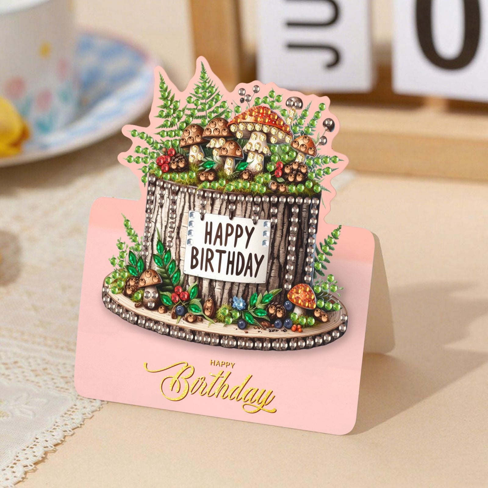 FLOPESN 6Pcs Happy Birthday DIY Diamond Art Painting Greeting Card,3D Folding Card Kit,White 4.5X9.1in Envelopes for Festival Gift-Birthday Cake