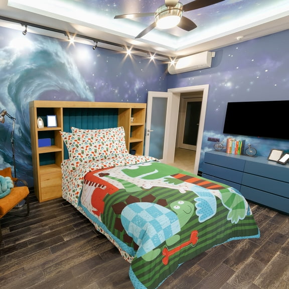Unique Bargains 3 Piece Brushed Polyester Kids Duvet Cover Set Dinosaur Pattern Twin