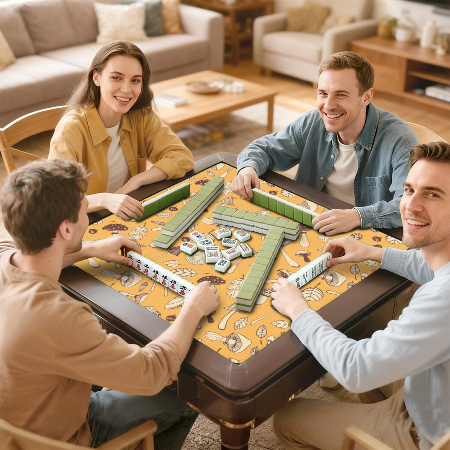 Large Plants Style Mahjong Mat 31.5x31.5 Inches Crafted from Durable Rubber with Anti-Slip Surface and Noise Dampening Technology for Multi-Purpose Game Table Use