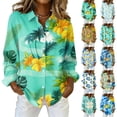 thumbnail image 4 of Minjewel Women's Tropical Print Button Up Shirt Long Sleeve Casual Top with Collar Hawaiian Style Blouse for Summer Beach Party and Everyday Fashion,Sky Blue,2XL, 4 of 6