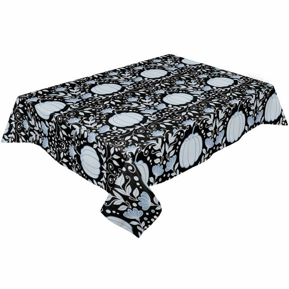 Blue Bohemian Pumpkins Rectangle Tablecloths 54x109,Thanksgiving Boho Ethnic Floral Table Cloth Table Cover Indoor/Outdoor Tabletop Decor for Wedding Holiday Party Dinner Baby Shower