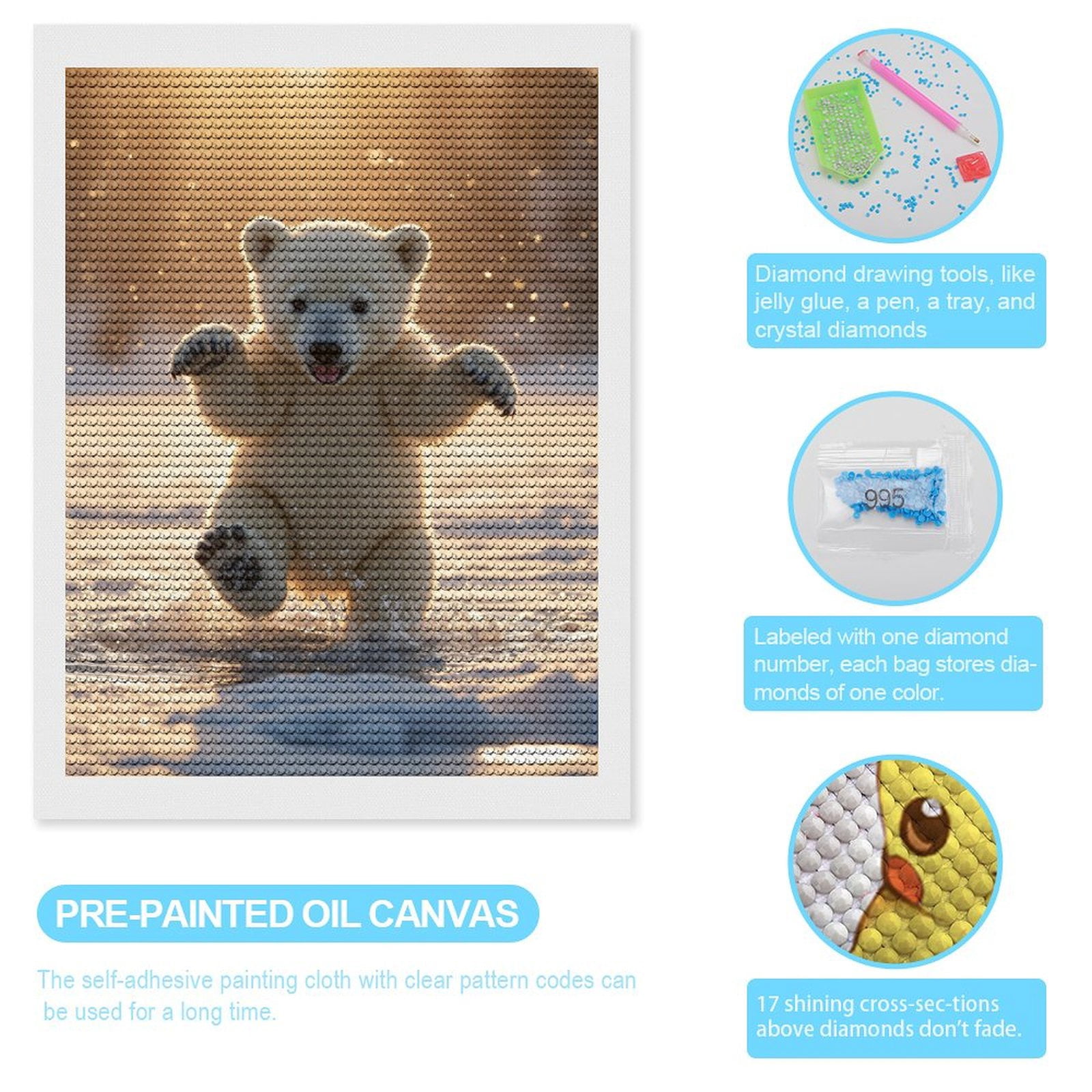 Diamond Art Kits for Adults, Polar Bear Cub Splashing Sunshine 5D Diamond Painting Kits for Adults Beginners, DIY Full Drill Diamond Painting, Gem Art and Crafts 12x16