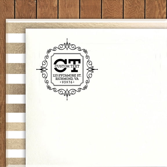 Printtoo Round Custom Text Rubber Stamp Self Inking Square Monogram Address Return Personalized Stamper
