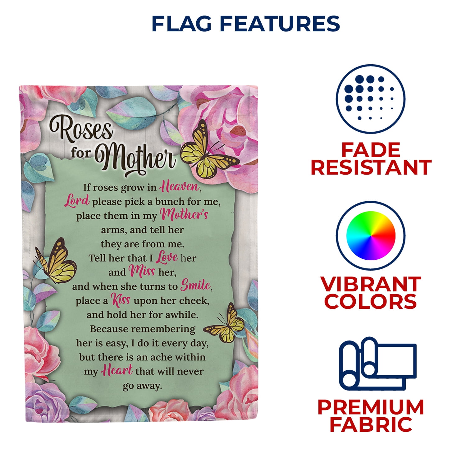 America Forever Mother Memorial House Flag 28 x 40 inch Double Sided Mother's Day In Heaven Bereavement Grave Decorations For Cemetery, Mom Remembrance Flag