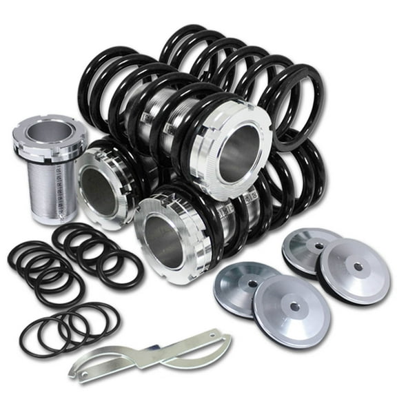 DNA Motoring COIL-HC88-S-BK For 1988 to 2001 Civic / CRX / Del Sol / Integra Aluminum Scaled Coilover Kit Set (Black Springs Silver Sleeves) - EG EK DC
