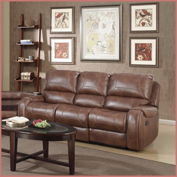 Classic American Brown Faux Leather Manual Reclining Loveseat with Storage Console & USB Port for Living Room