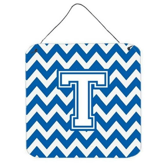 Letter T Chevron Blue & White Wall or Door Hanging Prints, 6 x 0.02 x 6 in.