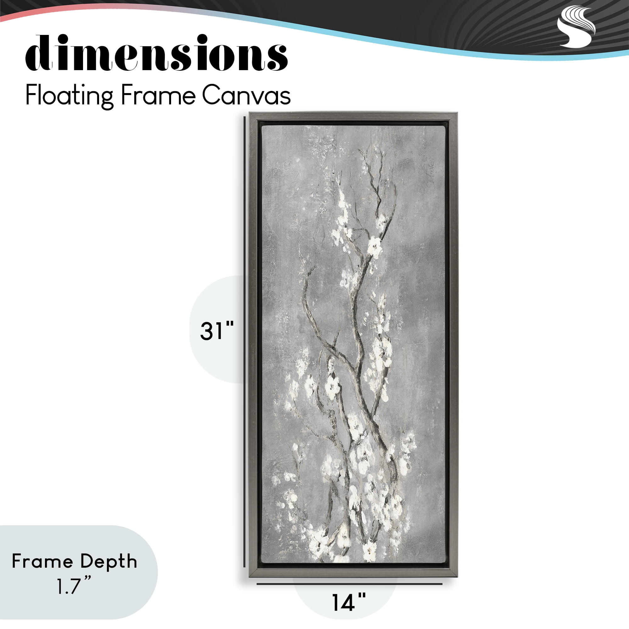 Stupell Industries White Cherry Blossoms Reaching Gray Framed Floater Canvas Wall Art, design by Patricia Pinto