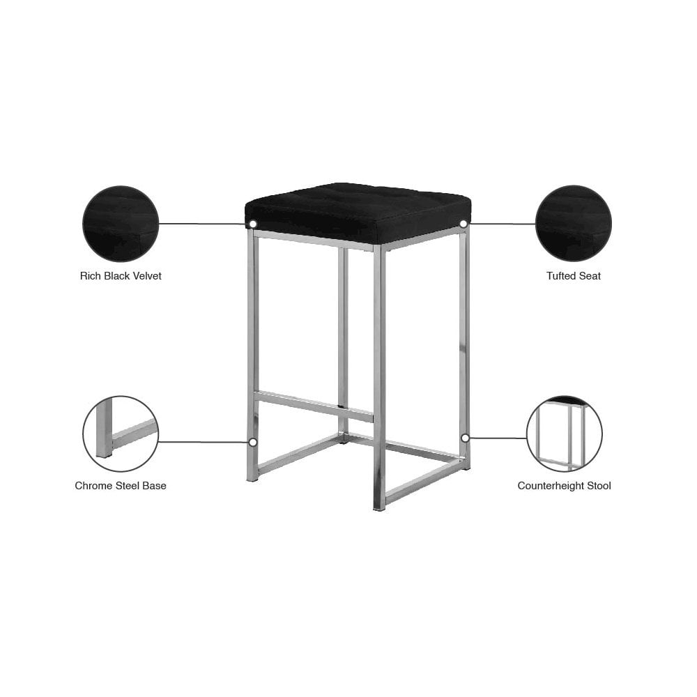 Meridian Furniture Nicola 26.5"H Velvet Counter Stool in Black (Set of 2)