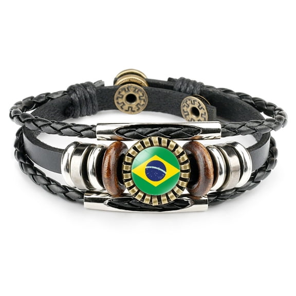 Uijokdef Country Flag Leather Bracelet, Multilayer Black Leather Bracelets (South America )