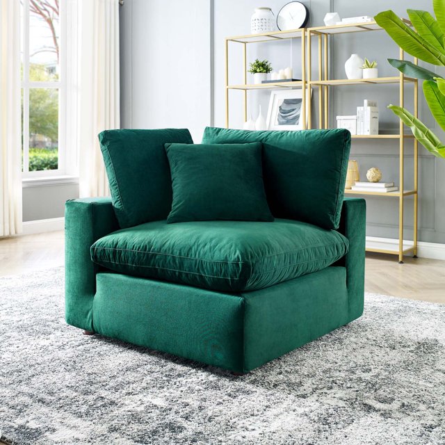 Modway Commix Down-Filled Overstuffed Performance Velvet Corner Chair, Green