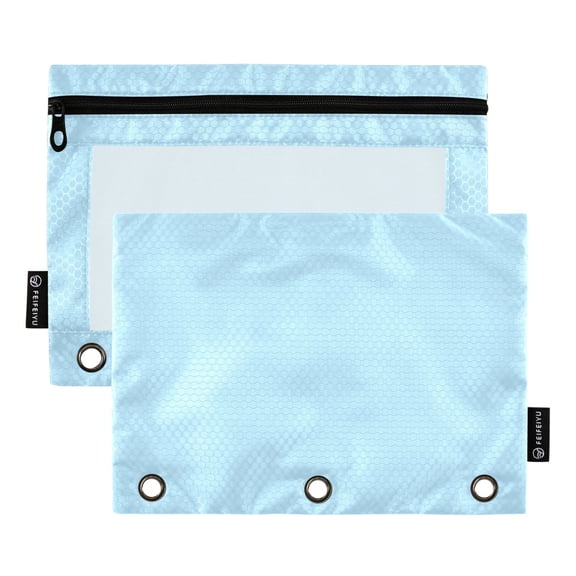 2 Pack 3 Ring Binder Pouch with Clear PVC Window Water Resistant Zipper Pencil Pouch Light Blue Solid Color Background Binder Pocket for Classroom Office Home Stationery Organization