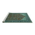 thumbnail image 2 of Ahgly Company Machine Washable Indoor Round Oriental Turquoise Blue Industrial Area Rugs, 4' Round, 2 of 4