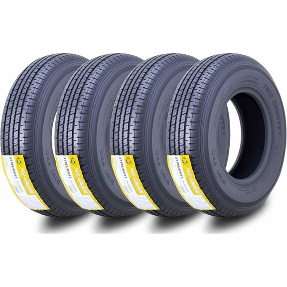 Set 4 FREE COUNTRY Premium Trailer Tires ST185/80R13 8PR LR D w/Side Scuff Guard