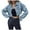 Blue, variant on IROINNID Denim Jacket for Women Long Sleeve Turndown Lapel Light Wash Jean Jacket Solid Color Lightweight Button Down Frayed Hem Outerwear,Blue
