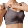 thumbnail image 2 of Sports Bra, Wirefree Front Closure Deep V Bra Plunge V Neck Low Cut Soft Lightweight Bra Criss Cross Back Supportive Bra Post Surgery Seamless Bra Daily Beach Wear, Coffee M, 2 of 7
