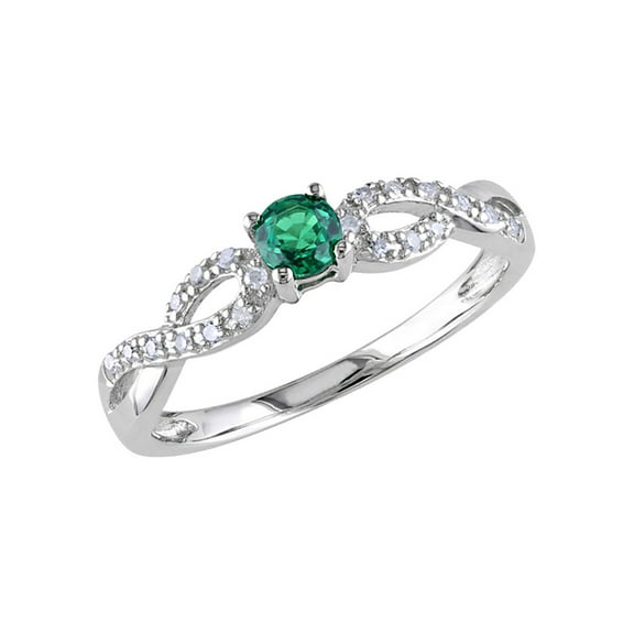 Lab-Created Emerald Infinity Ring with Diamonds 1/5 Carat (Ctw) in Sterling Silver for Women