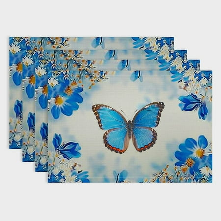 

Pratyus Butterflies Flowers Cloisonnism Linen Table Mats Set of 4 for Dining Parties and Home Decoration 18x12in