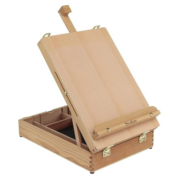 Soho Urban Artist Sketch Box Table - Portable Beech Wood Art Easel with Storage - Adjustable Angle for Painting, Drawing, Watercolor, Oil Pastels