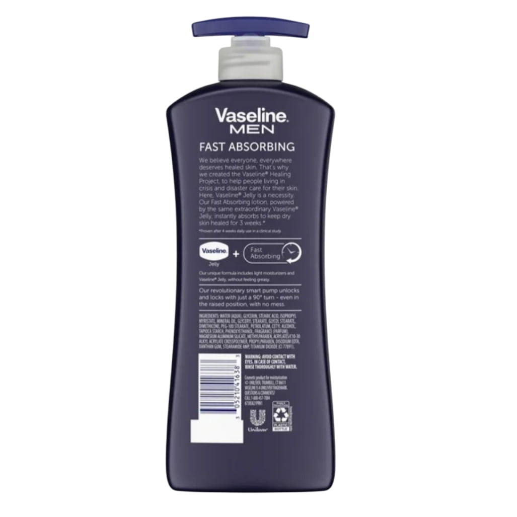 Vaseline Men Fast Absorbing Non Greasy Body Face and Hand Lotion All Skin, 20.3 oz (2 pack)