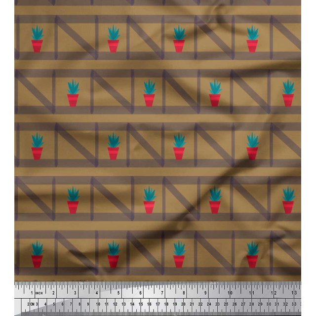 Soimoi Brown Poly Georgette Fabric Plant Garden Accessories Printed Craft Fabric by the Yard 52 Inch Wide