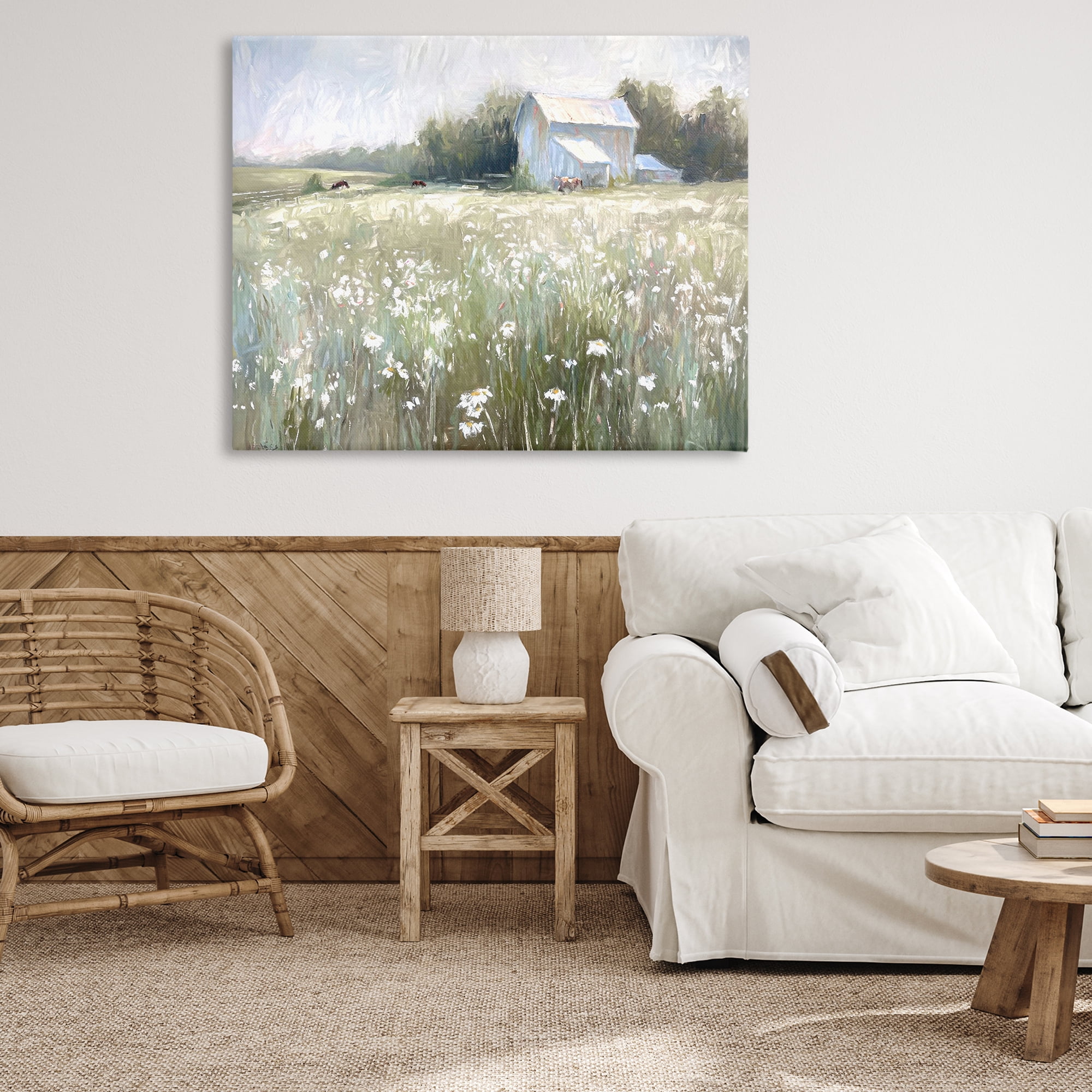 Stupell Industries Peaceful Pasture Meadow Landscape Painting Gallery Wrapped Canvas Art Print Wall Art, 48 x 36
