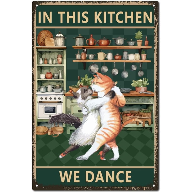Letrero de metal retro con diseño de gato, placa de pintura de cocina, decoración de pared, mural colgante