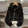 thumbnail image 2 of Meichang Women Hooded Button Front Knit Cardigan Top Drawstring Long Sleeve Loose Soft Knit Sweater Cute Preppy Cardigan Sweaters Black L, 2 of 7