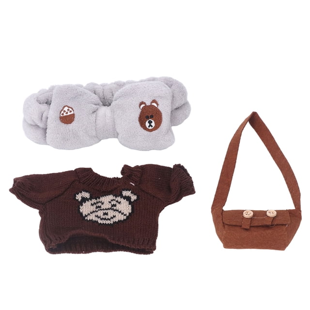 Suéter de muñeca lavable, suave, bonito disfraz de DIY para muñecas, ropa con banda para el pelo, bolsa para muñecas de 11,8 pulgadas