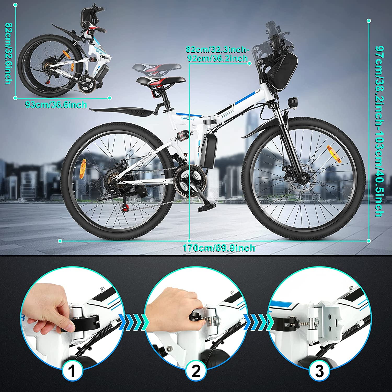 Ancheer 26" 250W 36V Folding Electric Mountain Bicycle EBike W/ Lithium Battery 