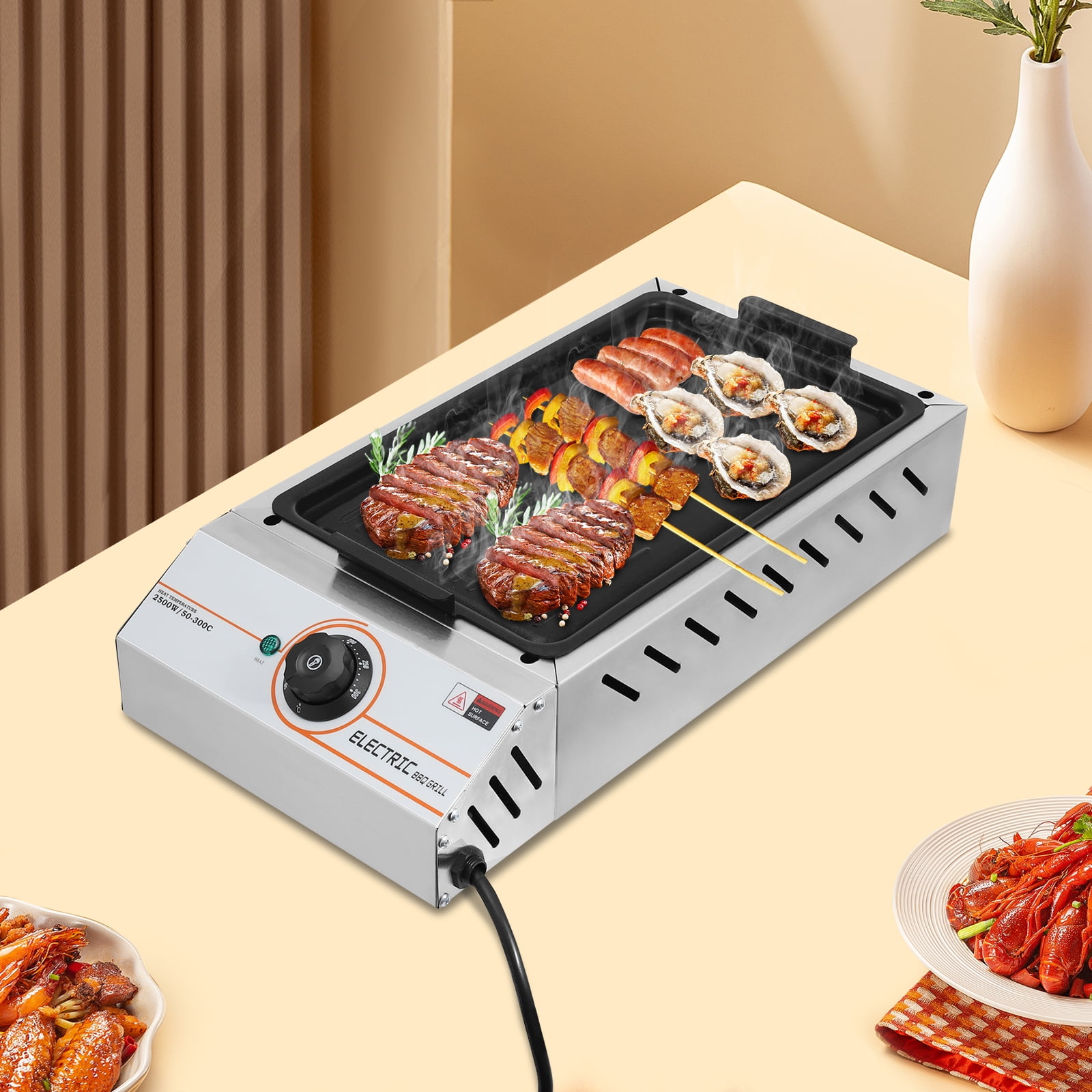 Electric Propane Grill with 2.5KW Power, Adjustable Temperature, Non-Stick Surface, Ideal for Outdoor, Camping, and Family Cooking