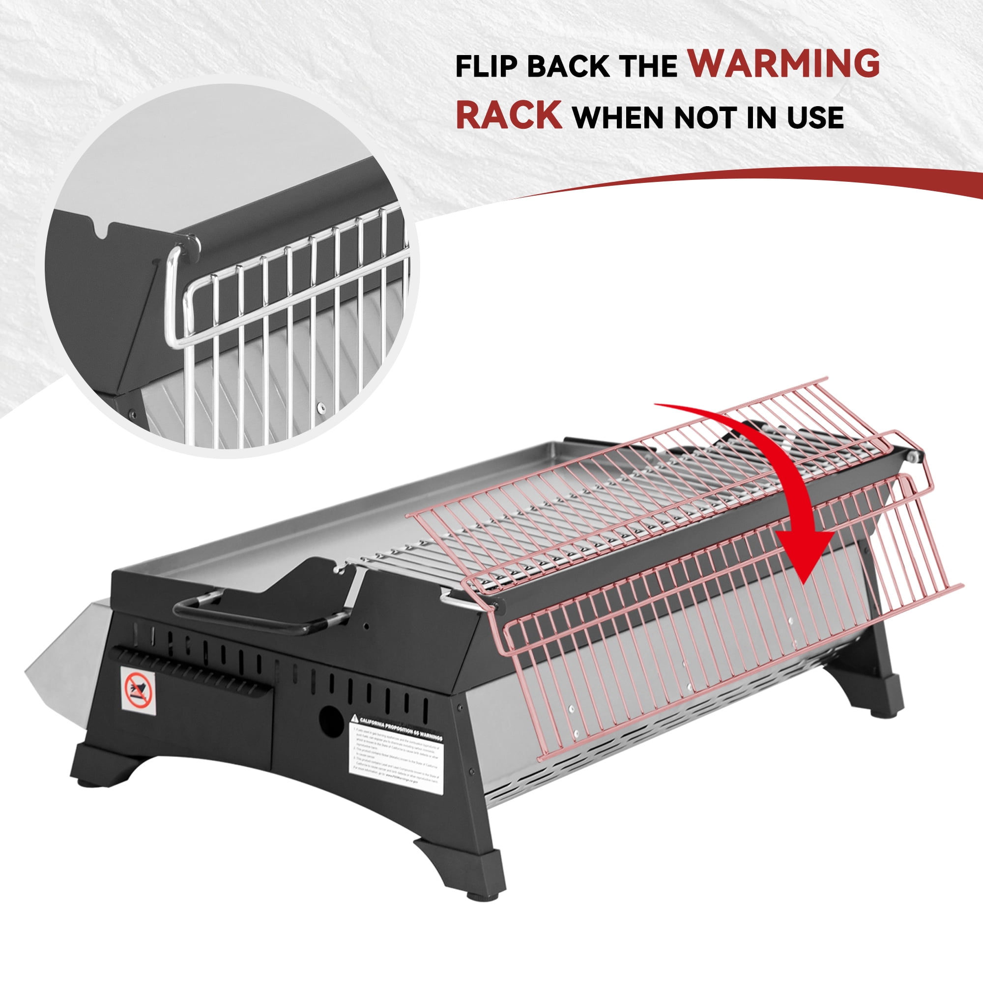 Royal Gourmet PD1303S 24-Inch Stainless Steel Portable Tabletop Griddle with Warming Rack