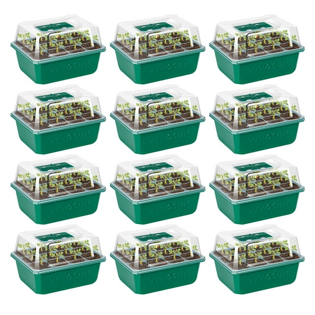 Kit inicial de semillas VIVOSUN, paquete de 12 unidades, 144 celdas, con cúpula y orificio de drenaje