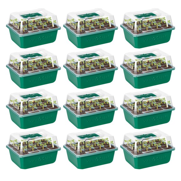 Kit inicial de semillas VIVOSUN, paquete de 12 unidades, 144 celdas, con cúpula y orificio de drenaje