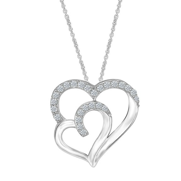 1/2 Carat Moissanite Double Heart Pendant Necklace D Color VVS1 Clarity Lab-Created Diamond in 18k White Gold Plated Sterling Silver for Women Jewelry Gift For Her