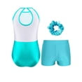 thumbnail image 2 of Miutii Kids Girls 3 Piece Gymanstics Training Suit Sparkle Dancing Ballet Unitard with Shorts Hair Blue Green 6, 2 of 9