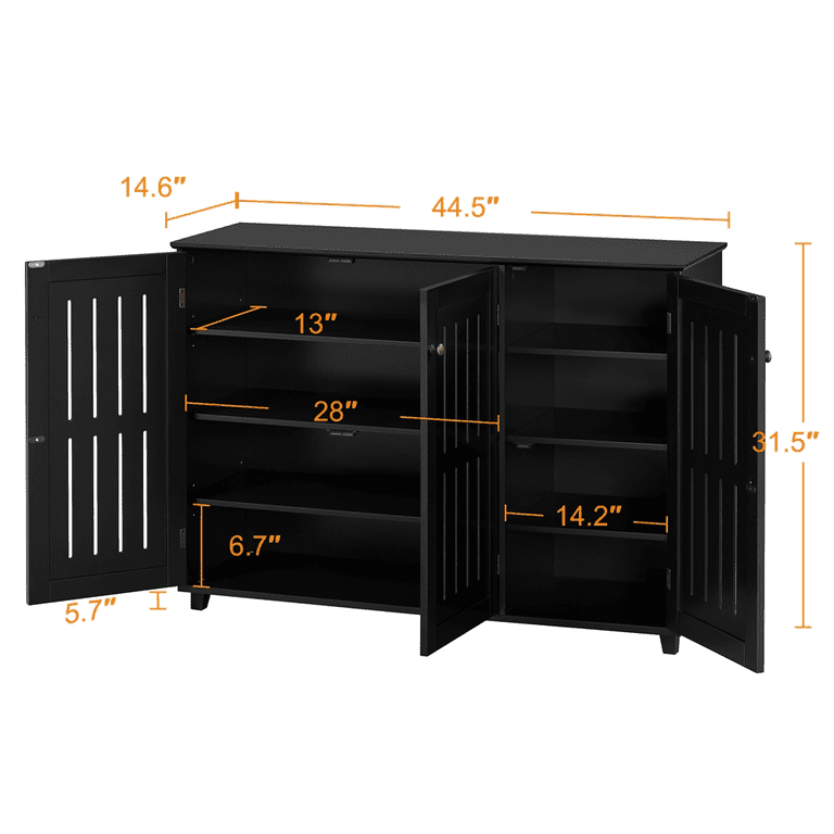 Alden Design 4 Tier Wooden Shoe Storage with Louvered Door, Black