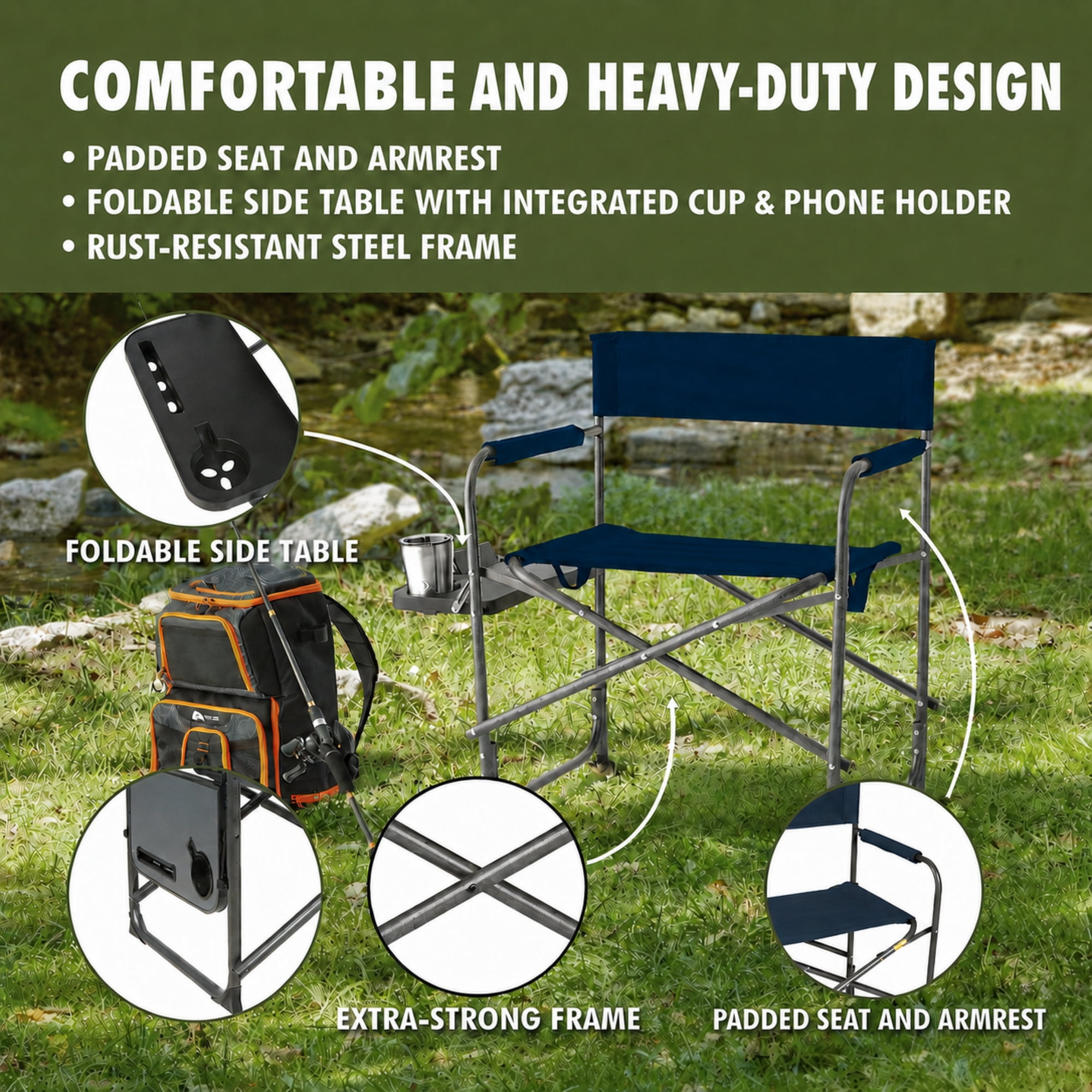 Ozark Trail Director Chair with Side Table, Navy