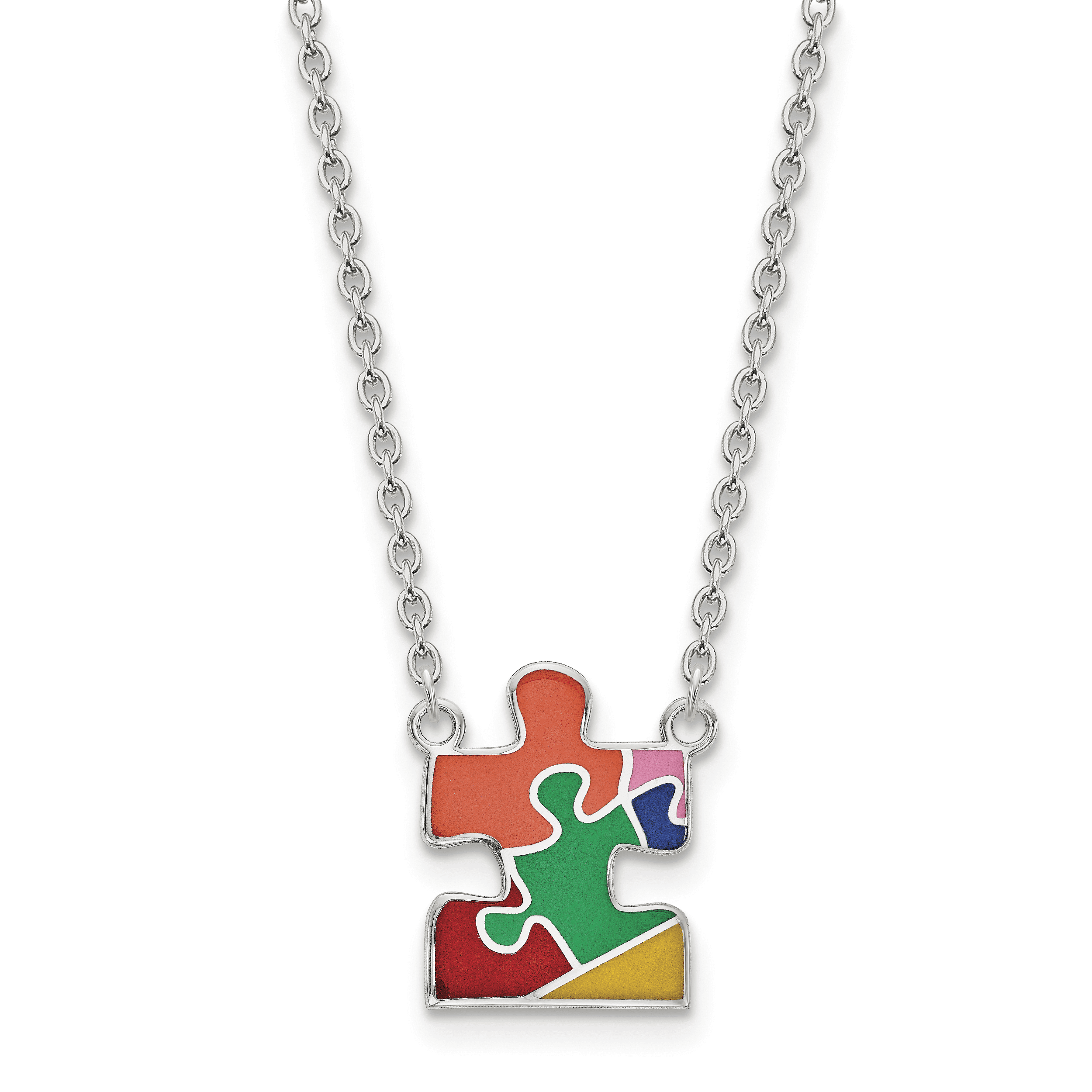 1" AUTISM AWARENESS 4-color Rhinestone Puzzle Pendant Necklace with 18" Chain 
