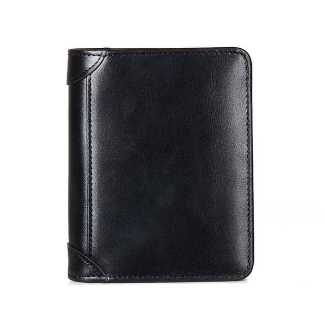 Cartera de cuero para hombre, delgada, corta, de moda, sencilla, de tres pliegues, con licencia de conducir, billetera de piel de vaca de primera capa integrada
