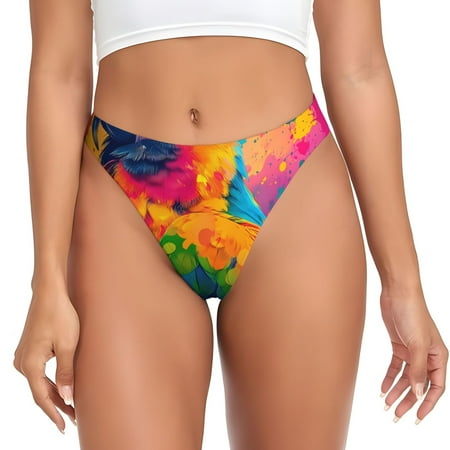 Qokaie Colorful Parrot Jungle Dream A Printed Women s Cotton Thong Underwear  Sexy Breathable Panties G-string-Small