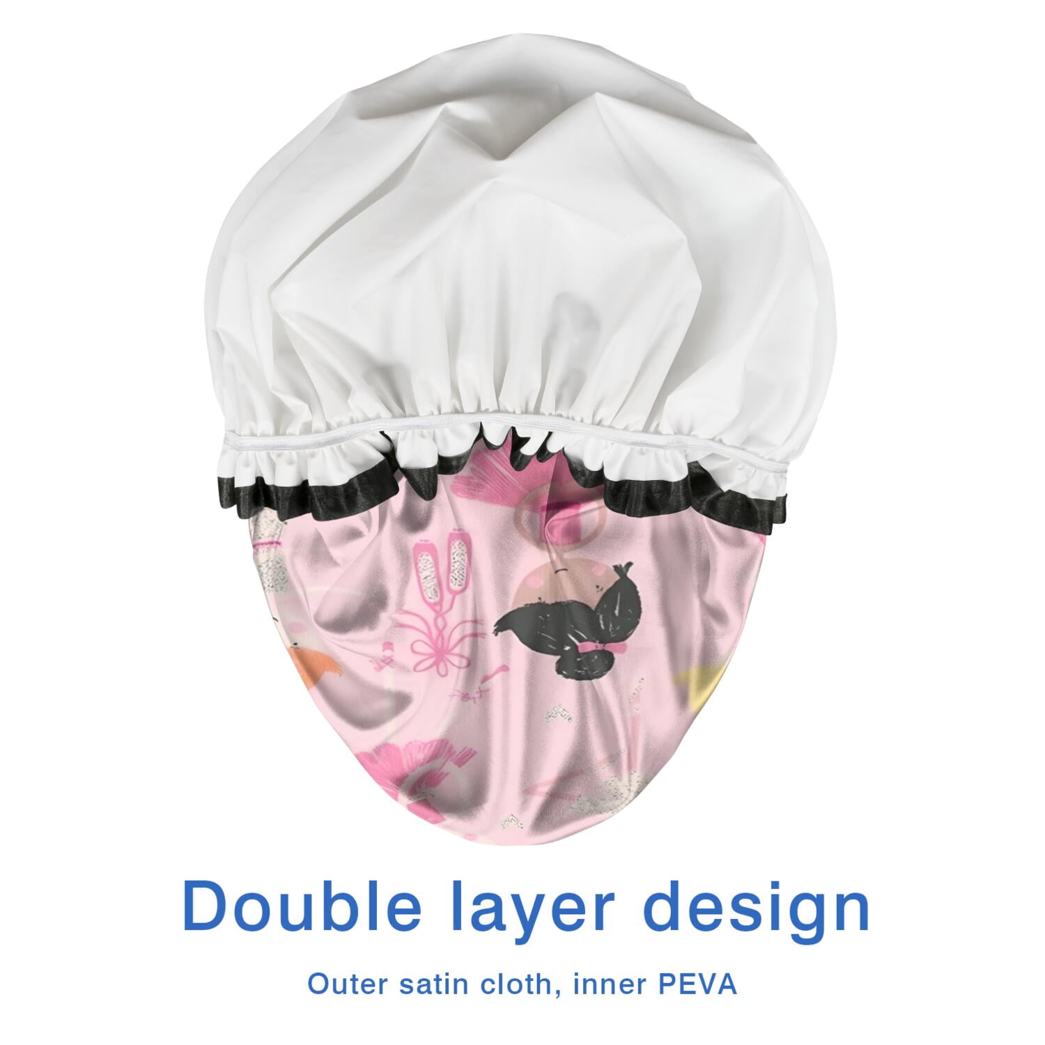 Shower Caps,Ballet Princess Pattern Waterproof Shower Cap for Women 4 Pieces,Double Reusable Hair Cover for Shower PEVA Elastic Stretch Hem
