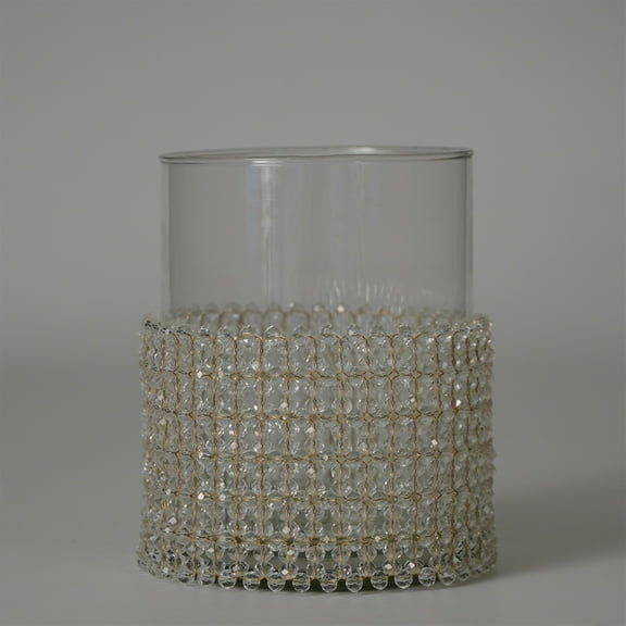 BIDK Home Beaded Glass Votive Candle Holder - 5" - Clear and Gold