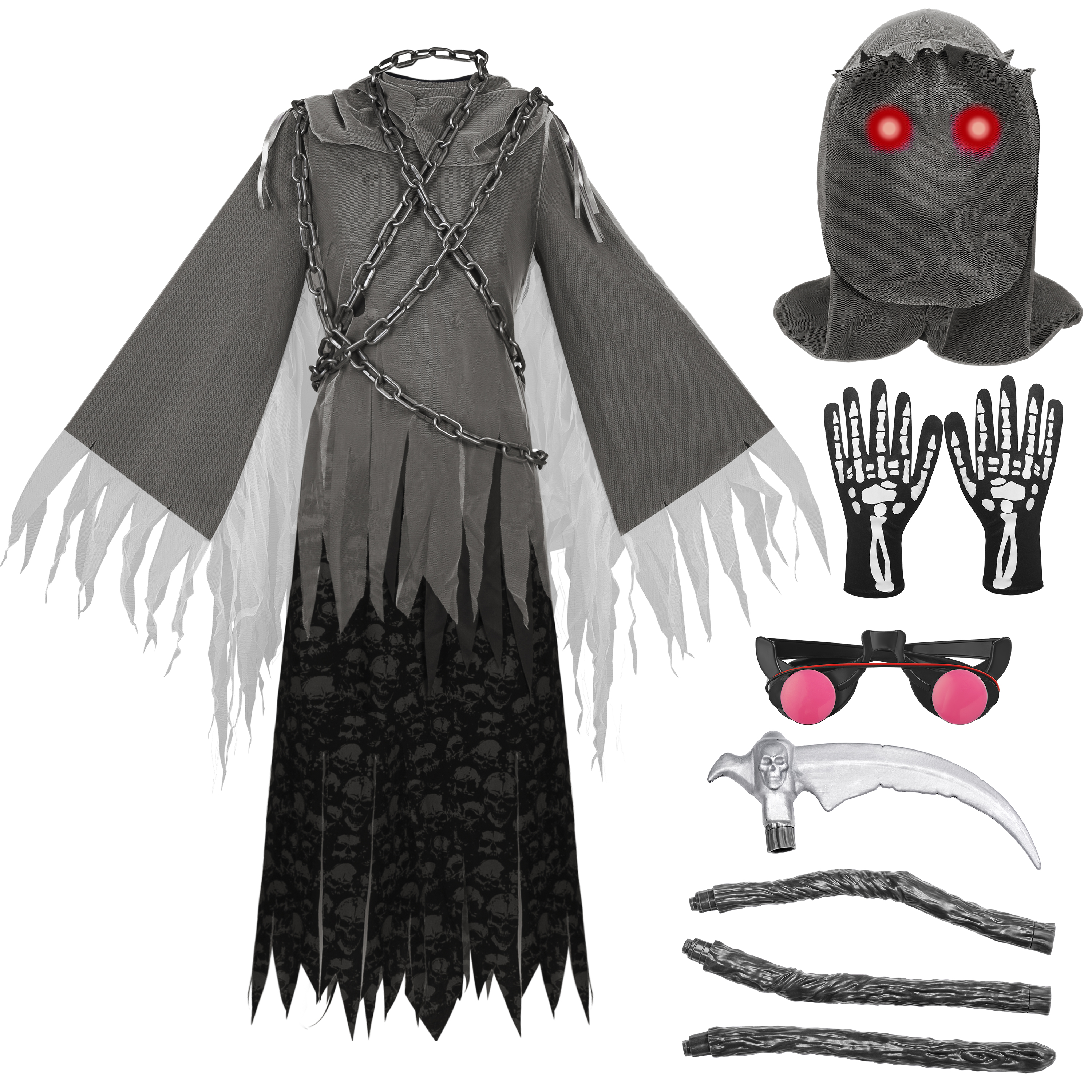Joyfy Grim Reaper Costume for Kids with Glowing Eyes photo 7