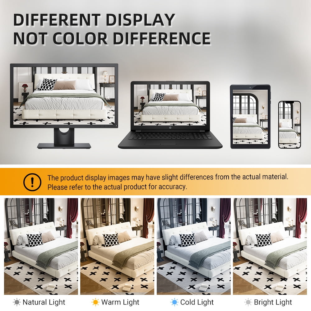 Queen Size Bed Frame for Bedroom, Platform Bed Frame with Tufted Headboard, Metal and Wooden Slats Double Support, Ultra-Soft Cloud Pillow Design, Noise-Free, Beige