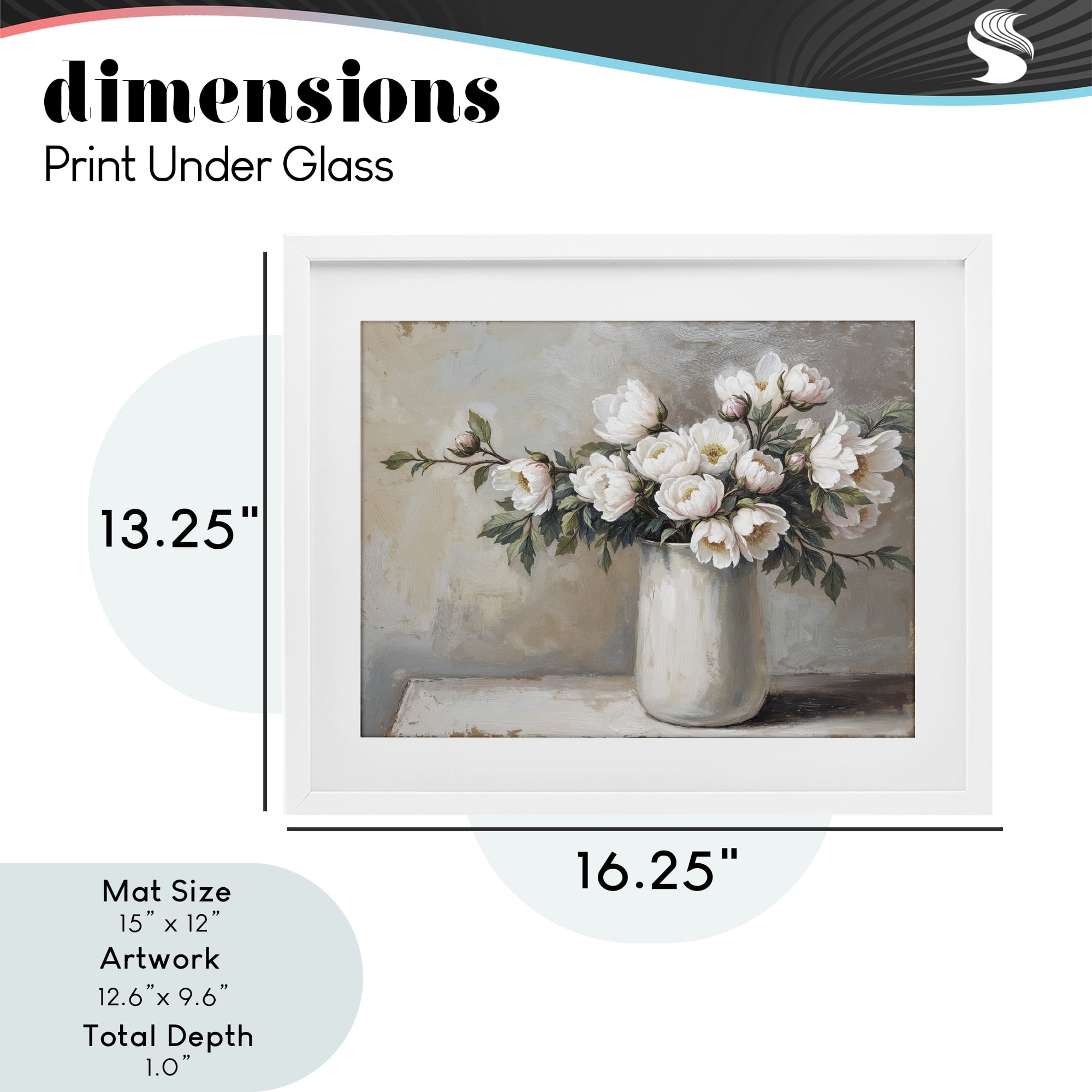 White Flowers in Vase Still Life White Framed Print Under Glass, design by Lettered and Lined
